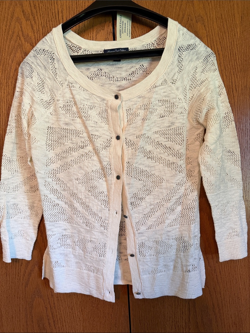 American Eagle Outfitters Ivory Open-Knit Button Cardigan